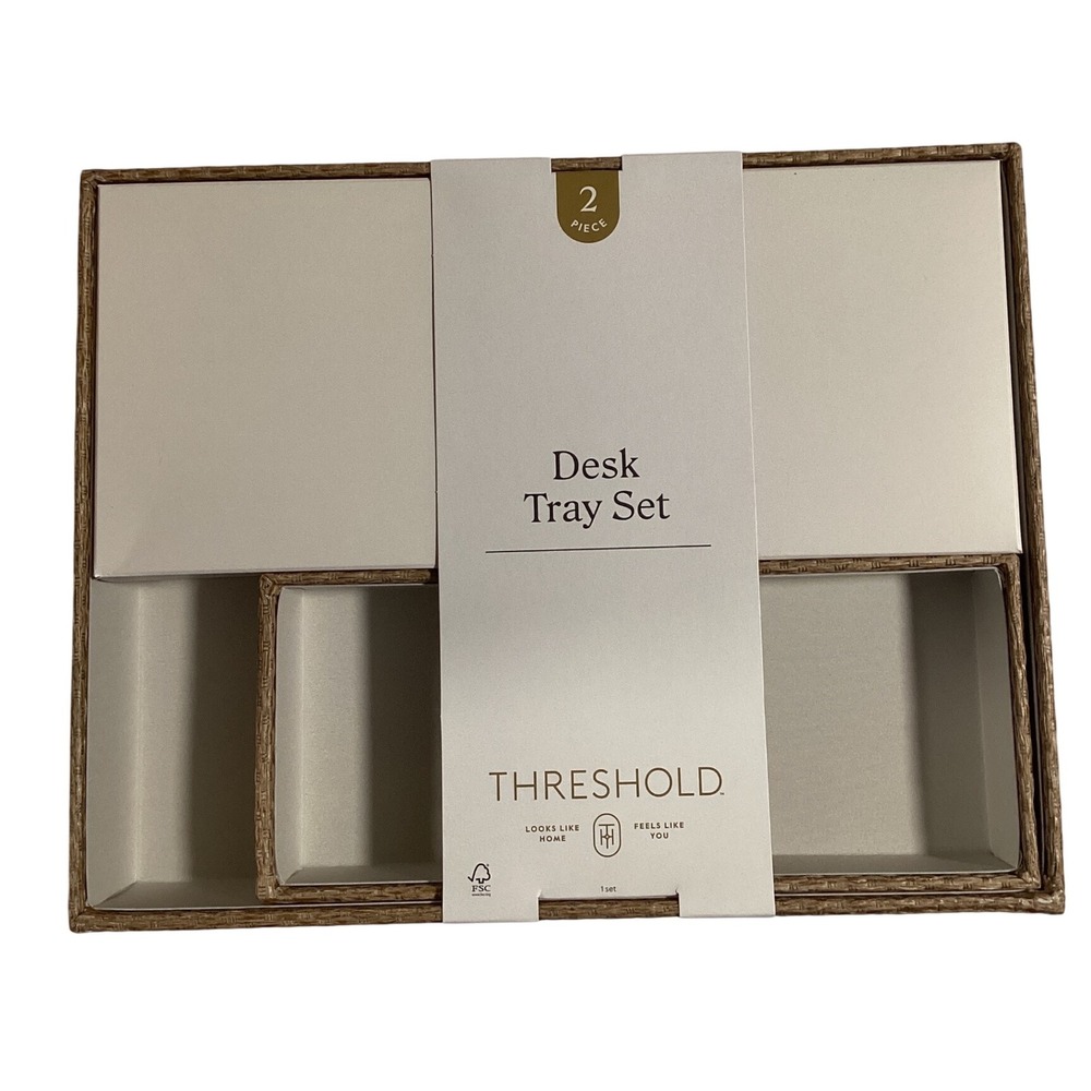 Threshold Desk‎ Tray Set 2 Piece Woven Style Organizer Home Office Beige